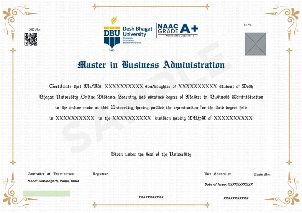 Sample certificate — Desh Bhagat University