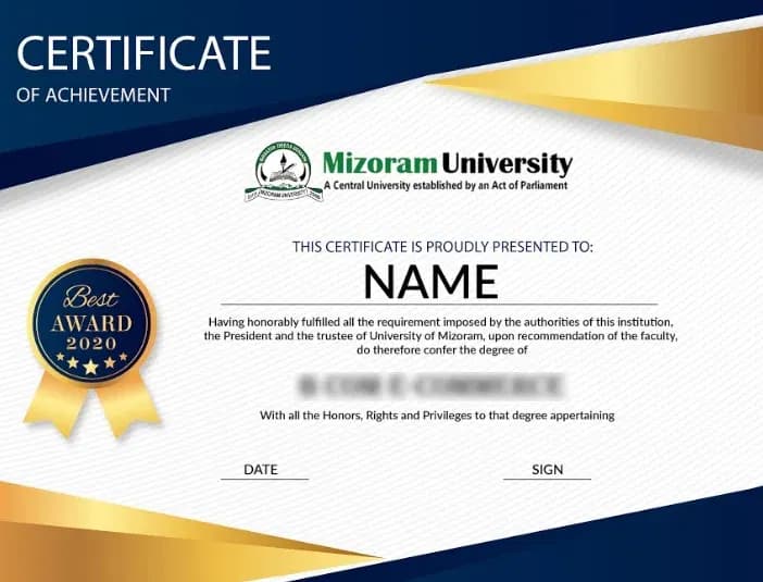 Sample certificate — Mizoram University