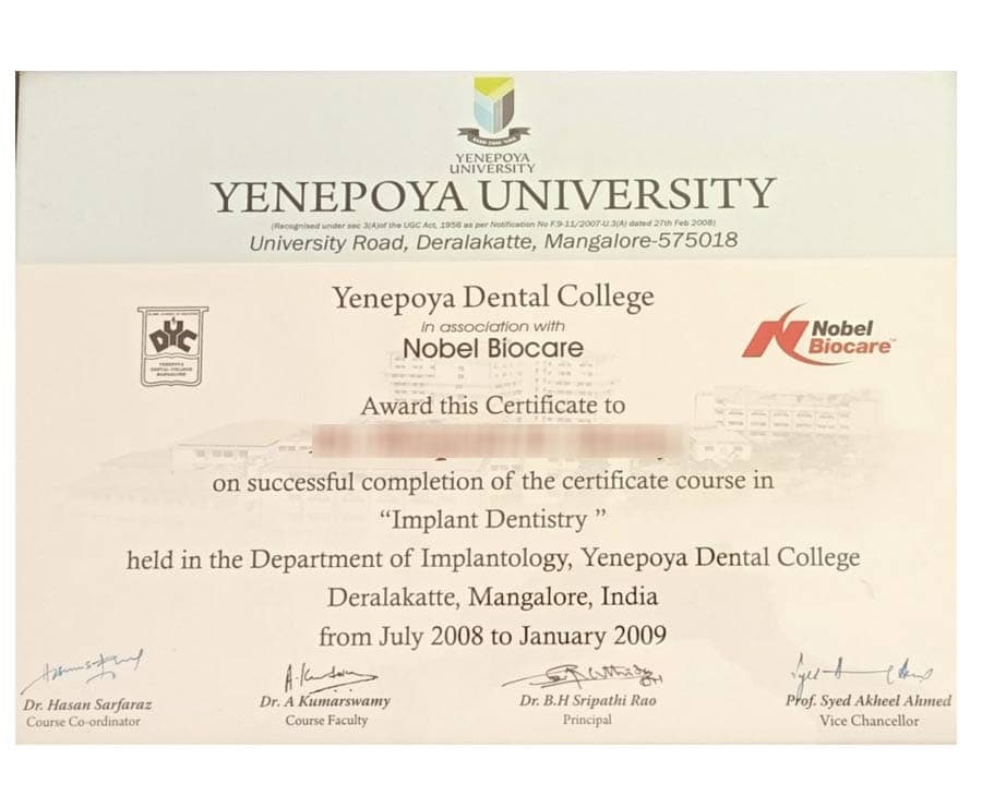 Sample certificate — Yenepoya University Online