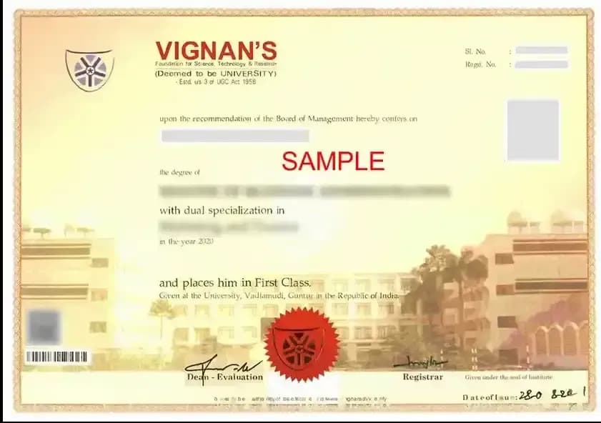 Sample certificate — Vignan University Online